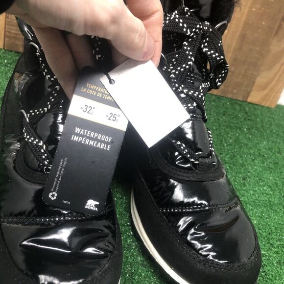 NEW Sorel Whitney Short Lace Patent Black Boots LL3433-010 Women's7.5Waterproof - Picture 7 of 14